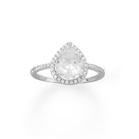 Thumbnail for Rhodium Plated Pear CZ Ring with CZ Edge