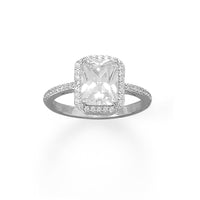 Thumbnail for Rhodium Plated Cushion CZ Ring with CZ Edge