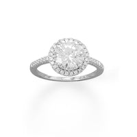 Thumbnail for Rhodium Plated Round CZ Ring with CZ Edge