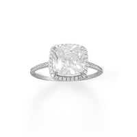 Thumbnail for Rhodium Plated Square CZ Ring with CZ Edge