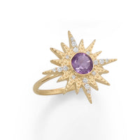 Thumbnail for 14 Karat Gold Plated CZ Sunburst with Amethyst Ring