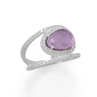 Thumbnail for Rhodium Plated Amethyst and CZ Split Band Ring