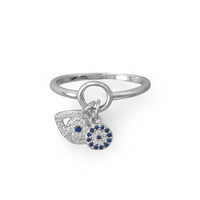 Thumbnail for Rhodium Plated Evil Eye Charm Ring