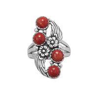 Thumbnail for Floral Design Dyed Red Coral Ring