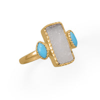 Thumbnail for Darling and Dreamy! 14 Karat Gold Plated Druzy and Synthetic Turquoise Ring