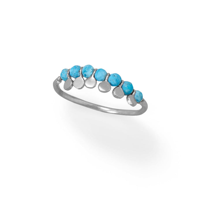 Rhodium Plated Synthetic Turquoise Bead and Disk Ring