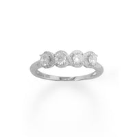 Thumbnail for Rhodium Plated 4 CZ with Halo Edge Ring