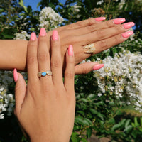 Thumbnail for 16 Karat Gold Plated CZ Wing and Blue Opal Heart Ring