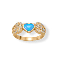 Thumbnail for 16 Karat Gold Plated CZ Wing and Blue Opal Heart Ring