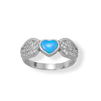 Thumbnail for Rhodium Plated CZ Wing and Blue Opal Heart Ring