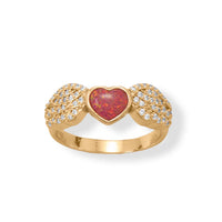 Thumbnail for 16 Karat Gold Plated CZ Wing and Red Opal Heart Ring