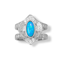 Thumbnail for Rhodium Plated CZ Wings Ring with Opal Center