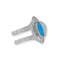 Thumbnail for Rhodium Plated CZ Wings Ring with Opal Center