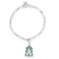 Thumbnail for Christmas Tree 0.35ct CZ Rhodium Holiday Charm Bracelet