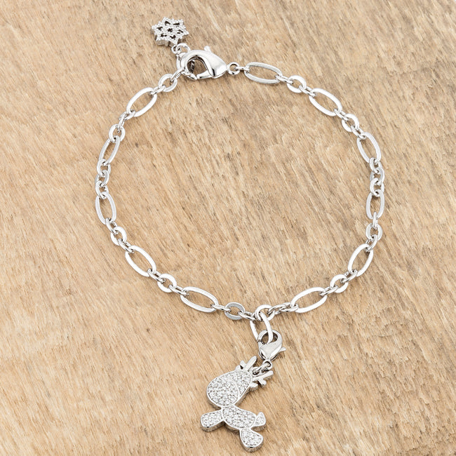 Rudy 0.25ct CZ Rhodium Reindeer Charm Bracelet