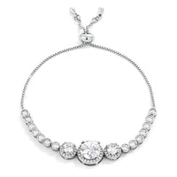 Thumbnail for Adjustable Rhodium Plated Graduated Clear CZ Bolo Style Tennis Bracelet