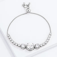 Thumbnail for Adjustable Rhodium Plated Graduated Clear CZ Bolo Style Tennis Bracelet