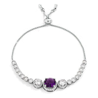 Thumbnail for Adjustable Rhodium Plated Graduated Purple & Clear CZ Bolo Style Tennis Bracelet