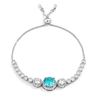 Thumbnail for Adjustable Rhodium Plated Graduated Aqua CZ Bolo Style Tennis Bracelet