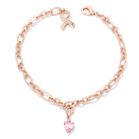 Thumbnail for Rose Gold Plated Breast Cancer Awareness Ribbon and Heart Charm Bracelet