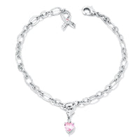 Thumbnail for Breast Cancer Awareness Ribbon and Heart Charm Bracelet