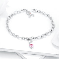 Thumbnail for Breast Cancer Awareness Ribbon and Heart Charm Bracelet
