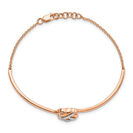 14-karat Rose Gold Polished Diamond Love Knot 7in w/.5in ext Bracelet