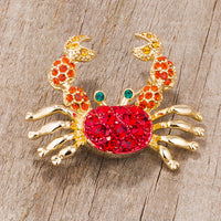 Thumbnail for Gold Tone and Red Crab Brooch With Crystals