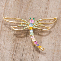 Thumbnail for Gold Tone Multicolor Dragonfly Brooch With Crystals