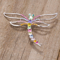 Thumbnail for Rhodium Multicolor Dragonfly Brooch With Crystals