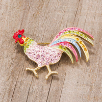 Thumbnail for Gold Tone Multicolor Rooster Brooch With Crystals