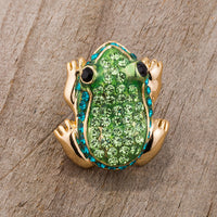 Thumbnail for Green And Gold Tone Frog Brooch With Crystals
