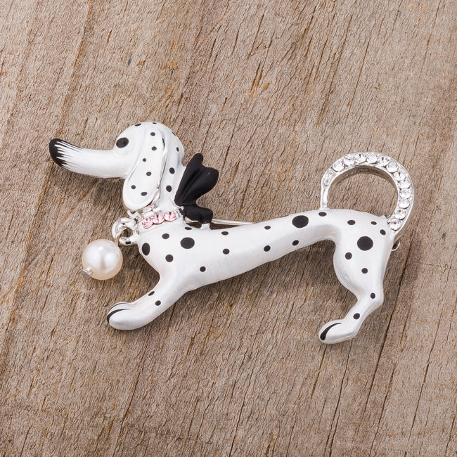 White Dachshund Brooch With Crystals