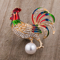 Thumbnail for Gold Tone Multicolor Enamel Rooster Brooch With Crystals