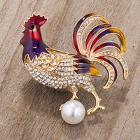 Thumbnail for Gold Tone Multicolor Rooster Brooch With Crystals