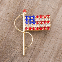 Thumbnail for Gold Tone USA Flag Brooch With Crystals