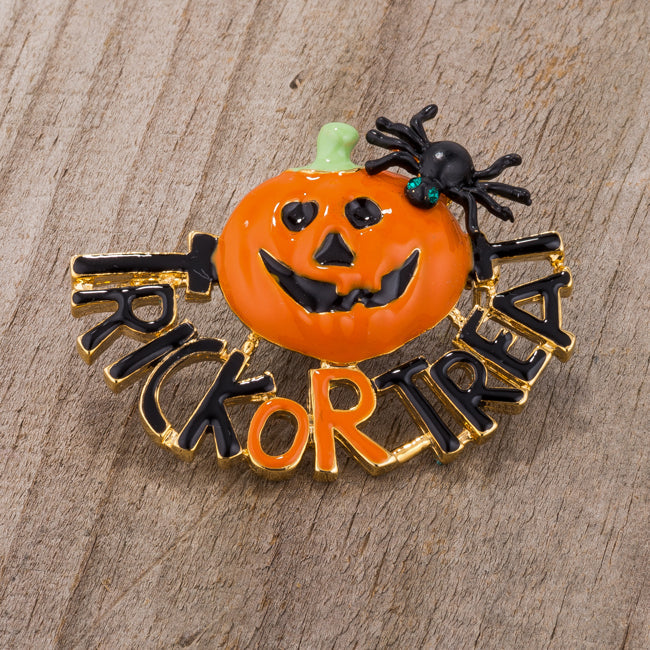 Jack-O-Lantern Brooch With Crystals