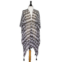 Thumbnail for Black Gena Geometric Print Shawl Cover Up With Tassels