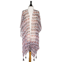 Thumbnail for Grey Gena Geometric Print Shawl Cover Up With Tassels