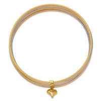 Thumbnail for 14Karat w/ Dangle Heart Tri-color Set of 7 Textured Slip-on Bangles