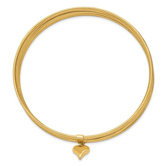 14Karat Oversized w/ Dangle Heart Set of 7 Slip-on Textured Bangles
