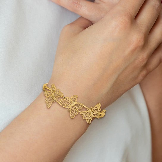 14Karat Filigree Butterfly Hinged Bangle Bracelet