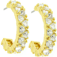 Thumbnail for Trillion Cut Cubic Zirconia Hoop Earrings Goldtone Finish