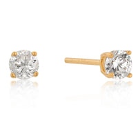 Thumbnail for 4mm New Sterling Round Cut Cubic Zirconia Studs Gold