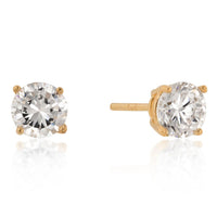 Thumbnail for 6mm New Sterling Round Cut Cubic Zirconia Studs Gold