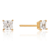 Thumbnail for 4mm New Sterling Princess Cut Cubic Zirconia Studs Gold