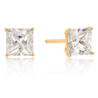 Thumbnail for 6mm New Sterling Princess Cut Cubic Zirconia Studs Gold