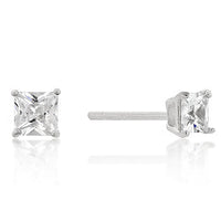 Thumbnail for 4mm New Sterling Princess Cut Cubic Zirconia Studs Silver