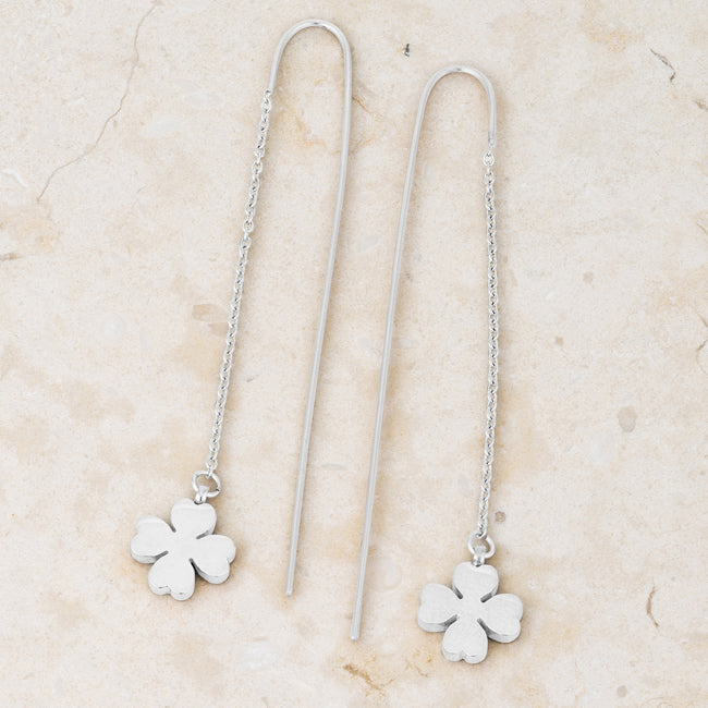 Patricia Rhodium Stainless Steel Clover Threaded Drop Earrings