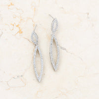 Thumbnail for Sara 1.2ct CZ Rhodium Delicate Double Teardrop Drop Earrings